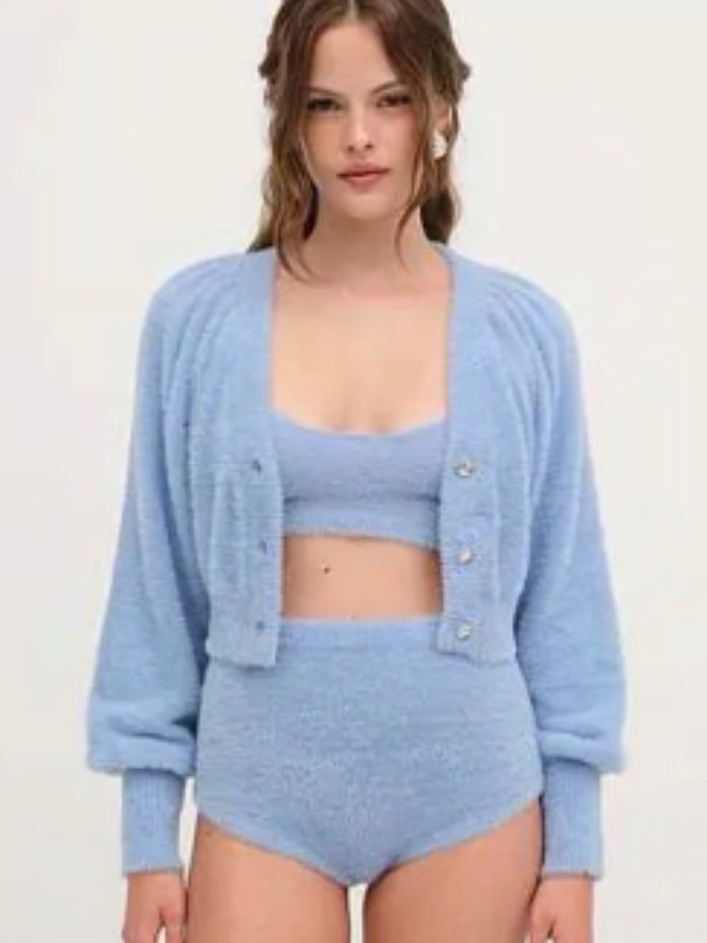 For Love & Lemons Belinda Cardigan Fuzzy Blue Size Medium